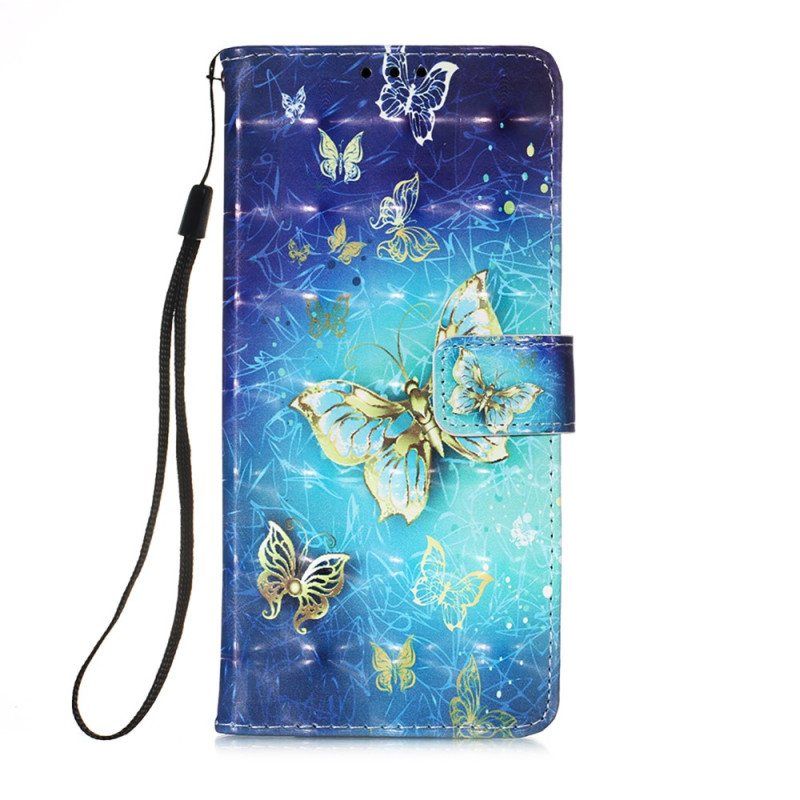 Lærdeksel Til Samsung Galaxy A54 5G Med Kjede Flight Of Butterflies I Lanyard