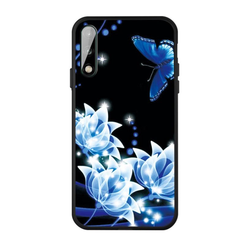 Deksel Huawei P40 Lite E / Y7p Sommerfugl Og Blå Blomster