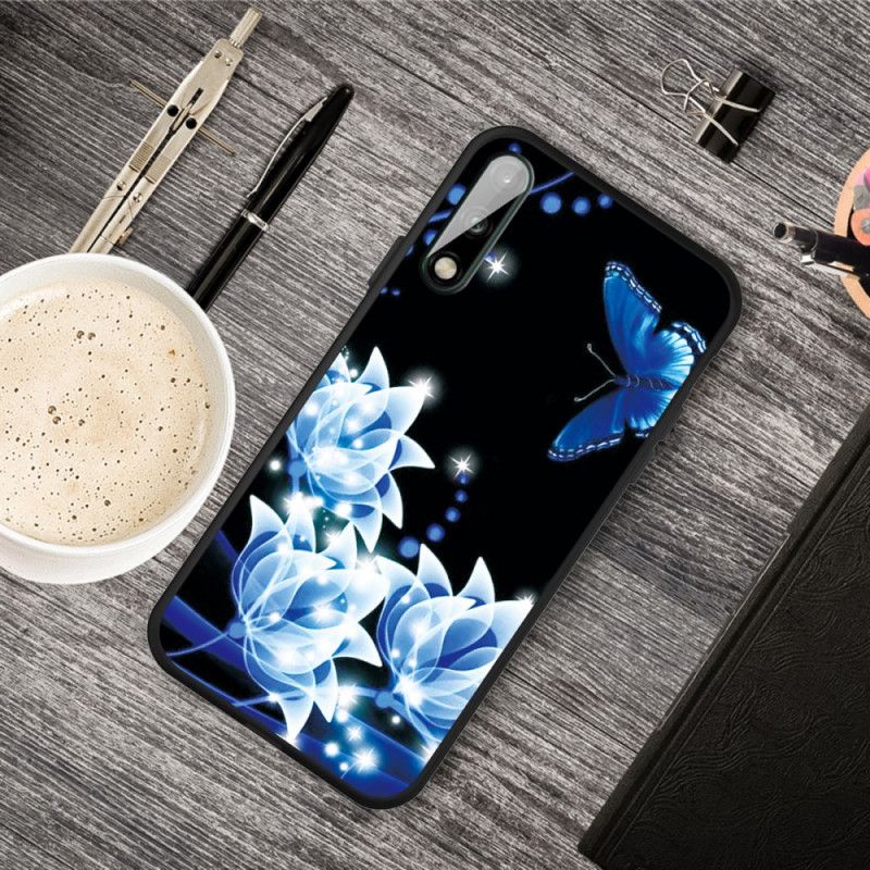 Deksel Huawei P40 Lite E / Y7p Sommerfugl Og Blå Blomster