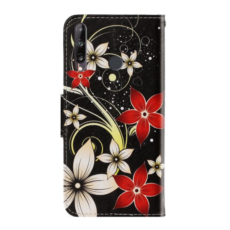 Folio Deksel Huawei P40 Lite E / Y7p Fargede Blomster Med Stropp Anti-fall