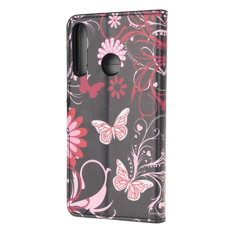 Folio Deksel Huawei P40 Lite E / Y7p Svart Sommerfugler Og Blomster 2