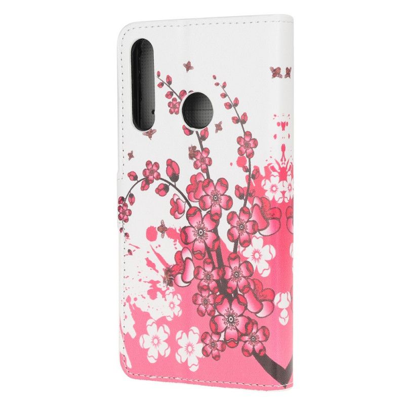 Lærdeksel Folio Deksel Huawei P40 Lite E / Y7p Magenta Tropiske Blomster