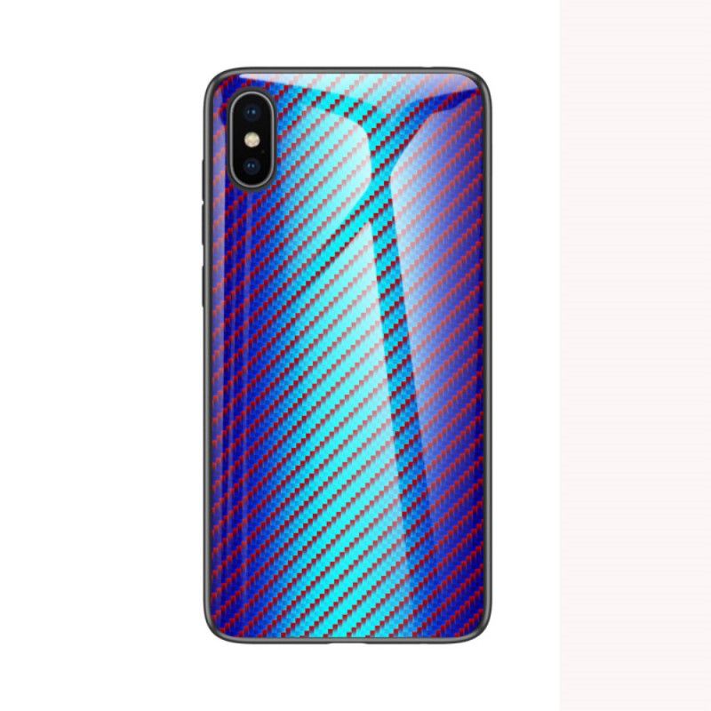 Deksel for iPhone X Magenta Karbonfiber Herdet Glass