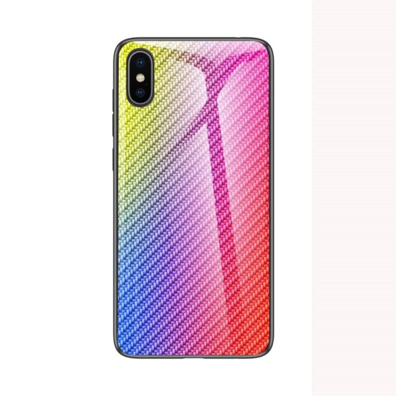 Deksel for iPhone X Magenta Karbonfiber Herdet Glass