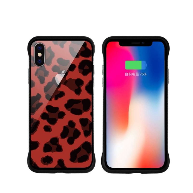 Deksel for iPhone X Rød Nxe Leopardflekker