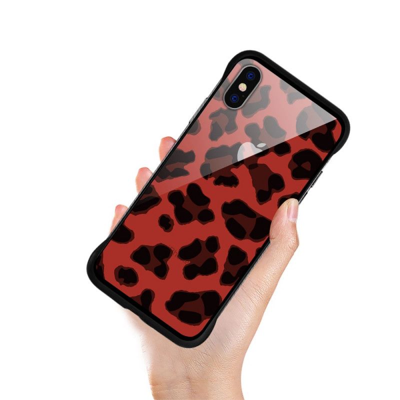 Deksel for iPhone X Rød Nxe Leopardflekker