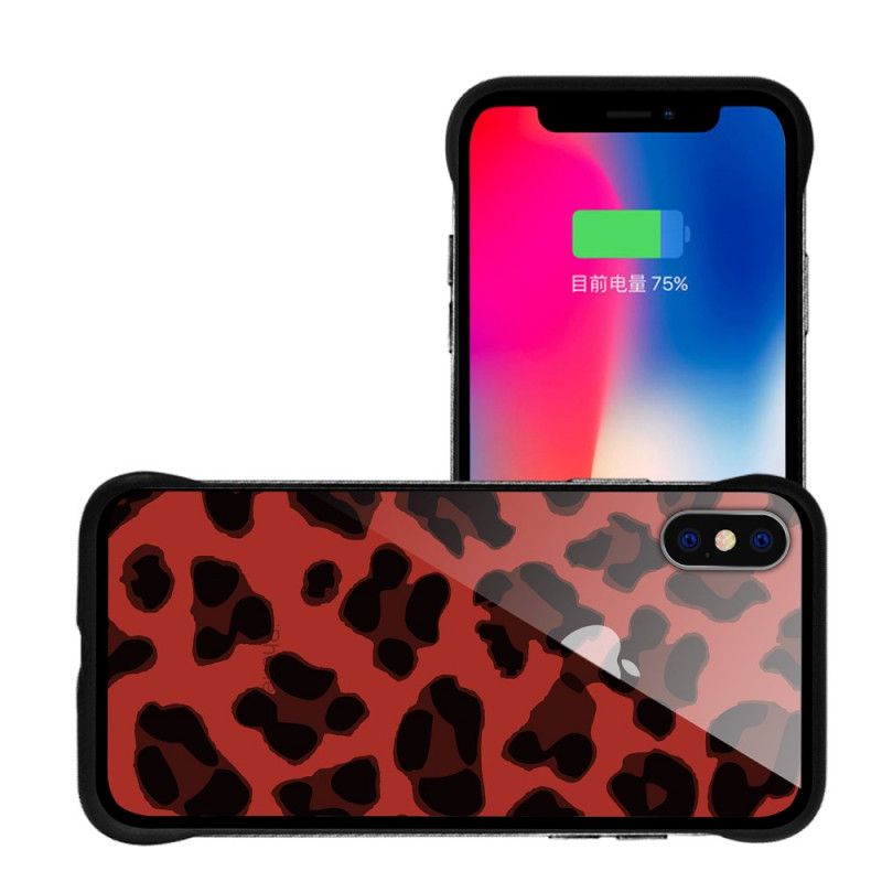 Deksel for iPhone X Rød Nxe Leopardflekker