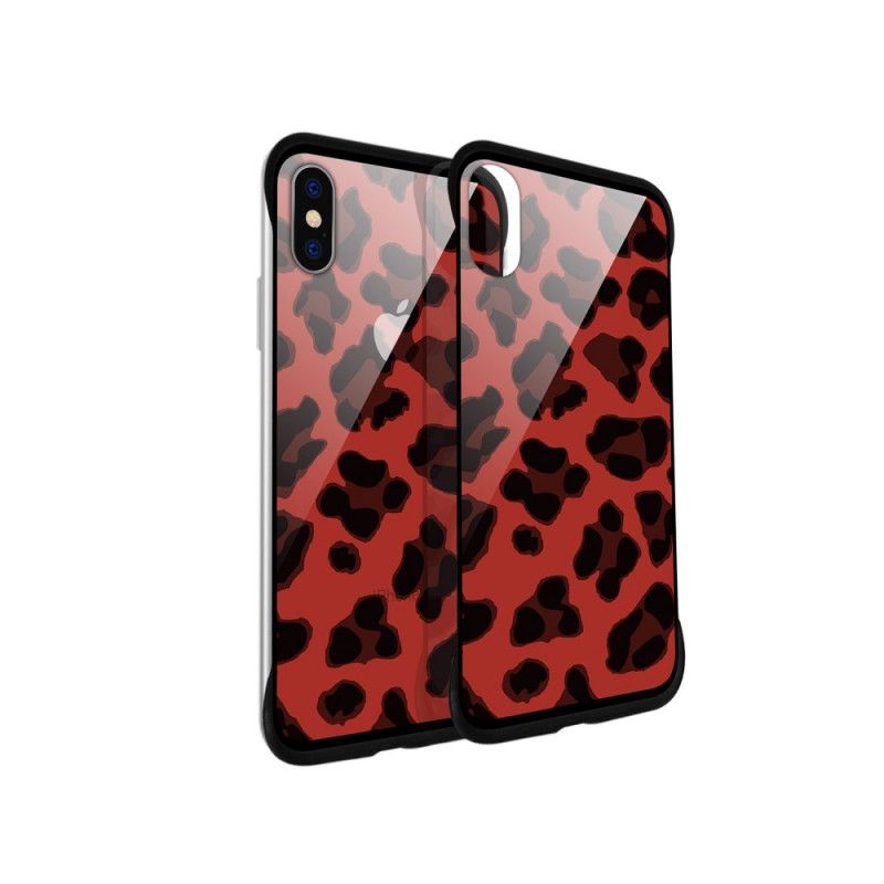 Deksel for iPhone X Rød Nxe Leopardflekker