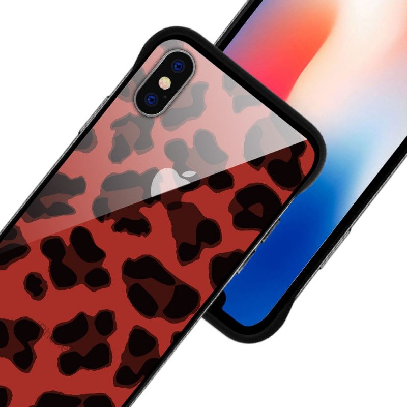 Deksel for iPhone X Rød Nxe Leopardflekker