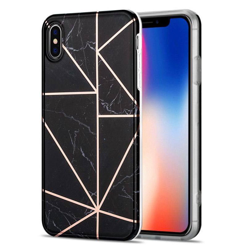 Deksel iPhone X Svart Prangende Geometrisk Marmor Anti-fall