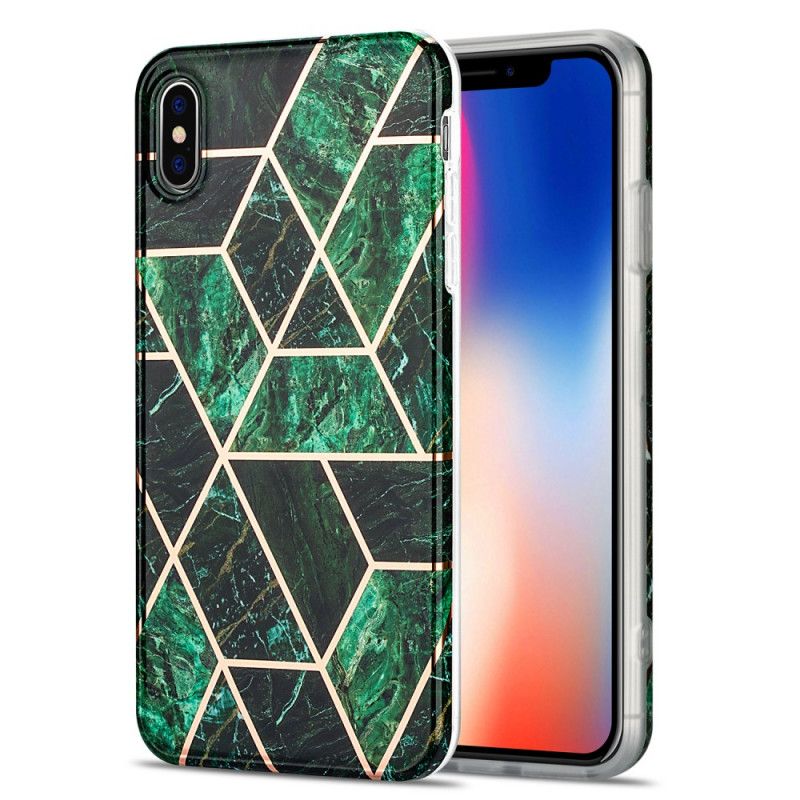 Deksel iPhone X Svart Prangende Geometrisk Marmor Anti-fall