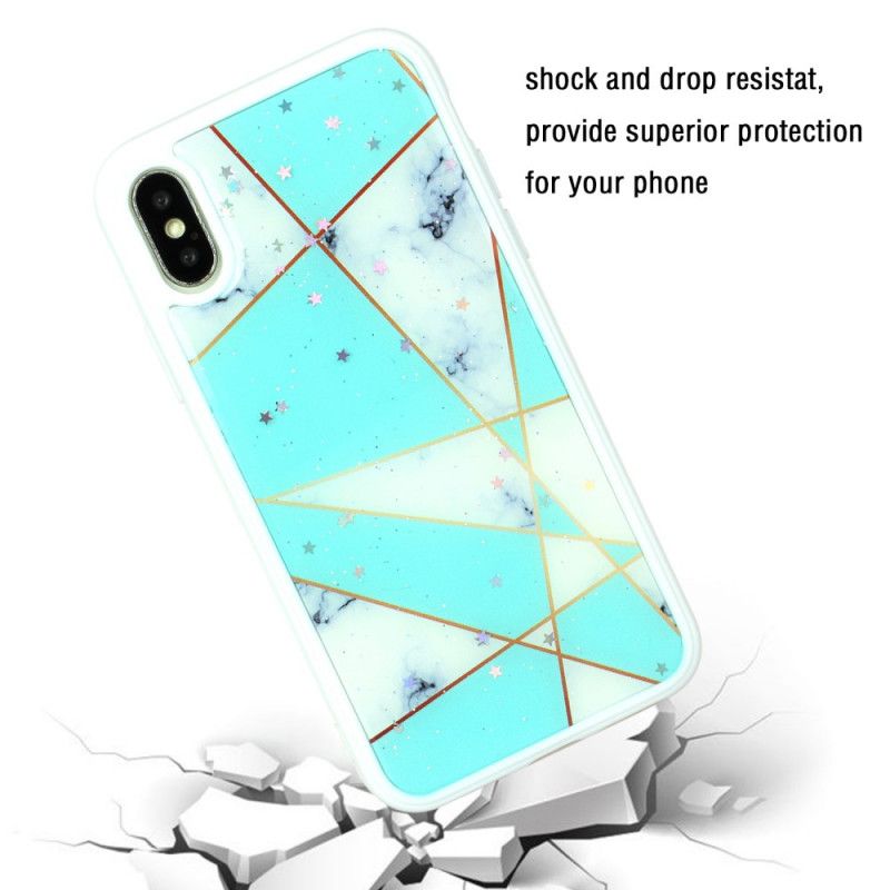 Deksel iPhone X Svart Silikon Og Epoksy Marmor Design Anti-fall