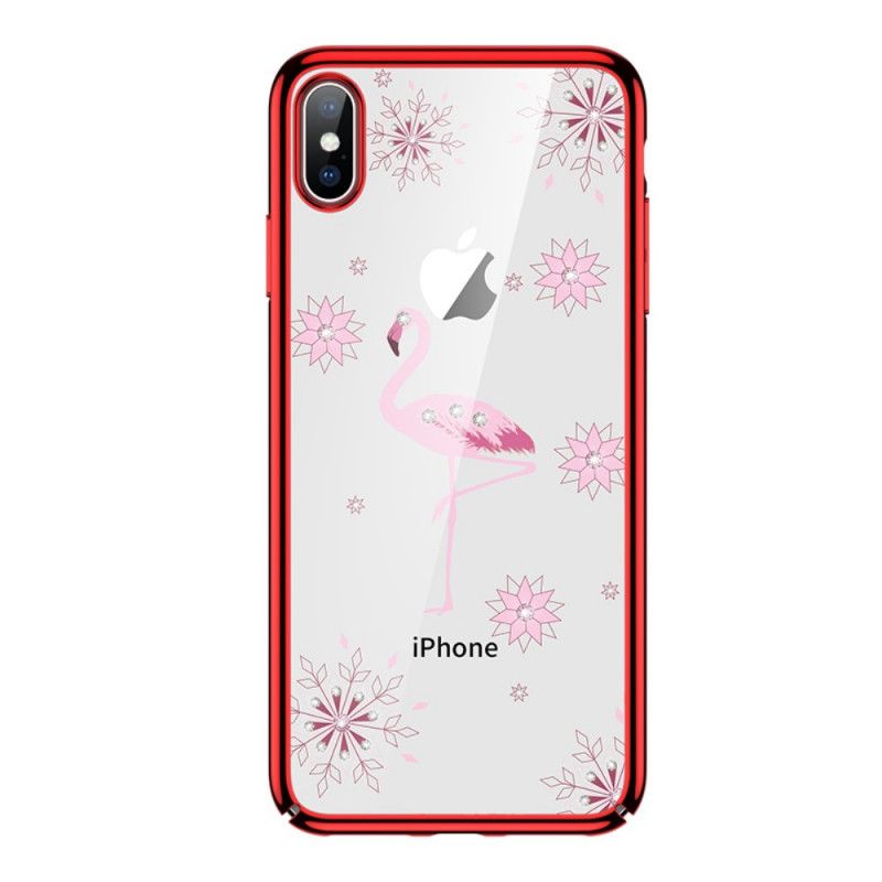 Deksel iPhone X Svart Sulada Flamingo Diamanter