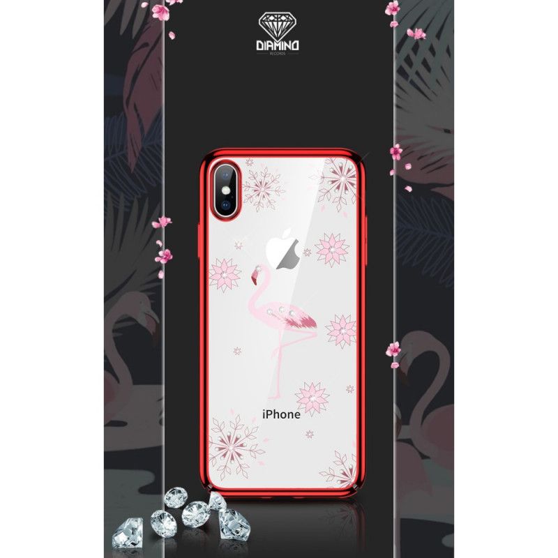 Deksel iPhone X Svart Sulada Flamingo Diamanter