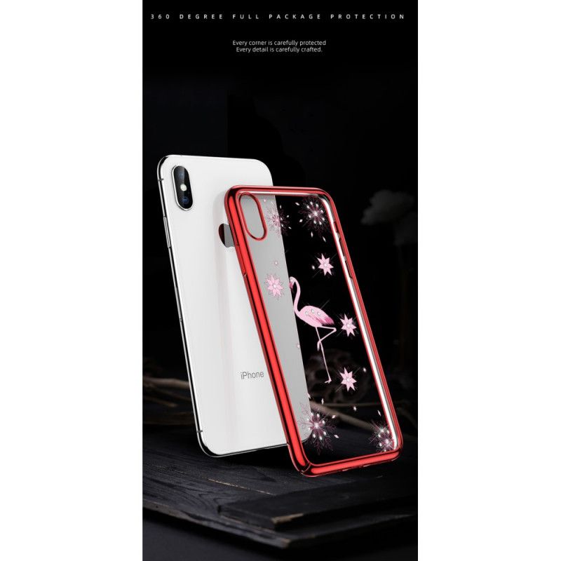 Deksel iPhone X Svart Sulada Flamingo Diamanter