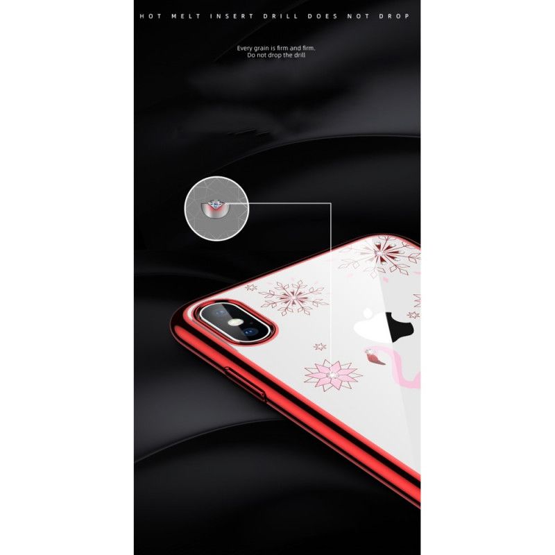 Deksel iPhone X Svart Sulada Flamingo Diamanter