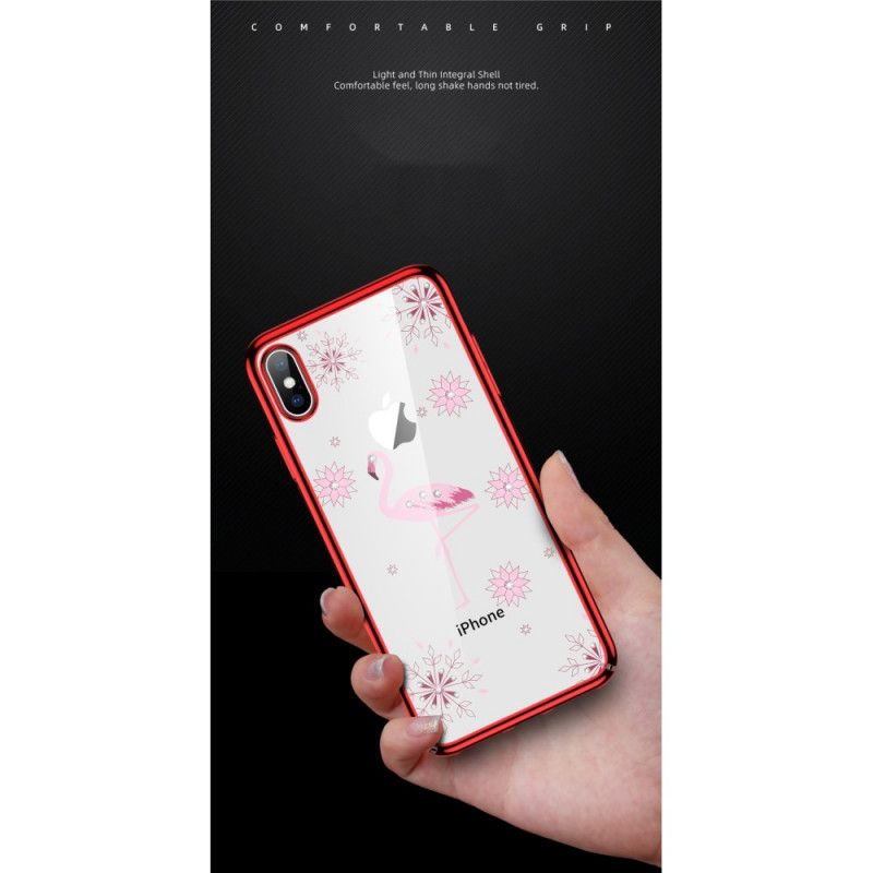 Deksel iPhone X Svart Sulada Flamingo Diamanter