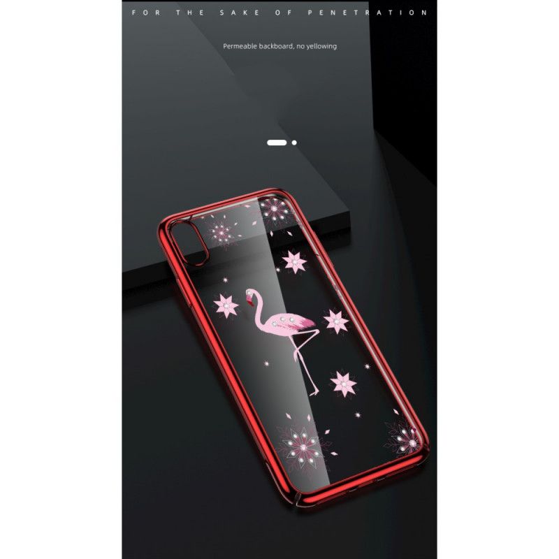 Deksel iPhone X Svart Sulada Flamingo Diamanter