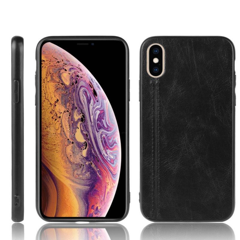 Deksel iPhone X Svart Sydd Skinneffekt