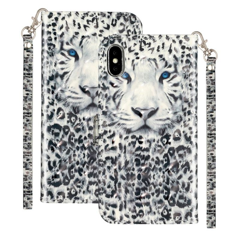 Folio Deksel for iPhone X Svart Tigerlys Flekker Med Stropp