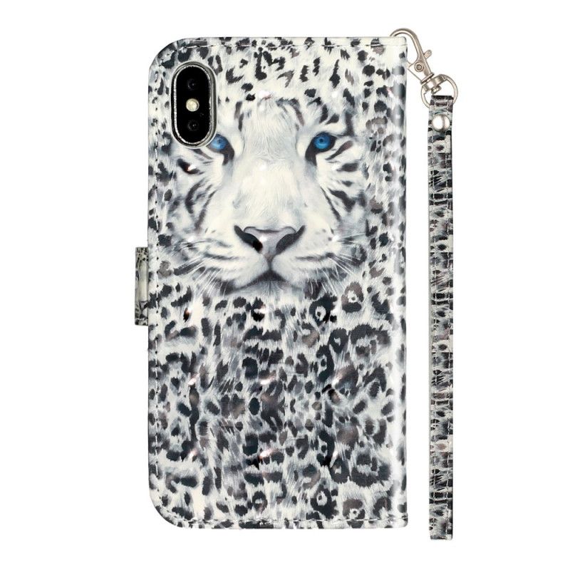 Folio Deksel for iPhone X Svart Tigerlys Flekker Med Stropp