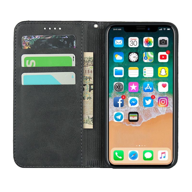 Folio Deksel for iPhone X Svart Tofarget Skinneffekt Med Stropp