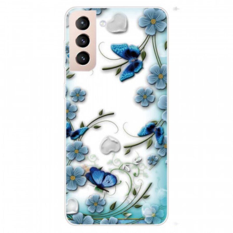 Deksel Til Samsung Galaxy S22 Plus 5G Retro Sommerfugler Og Blomster