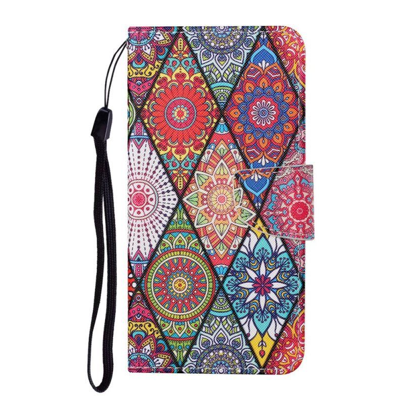 Folio Deksel Til Samsung Galaxy S22 Plus 5G Patchwork Med Snor