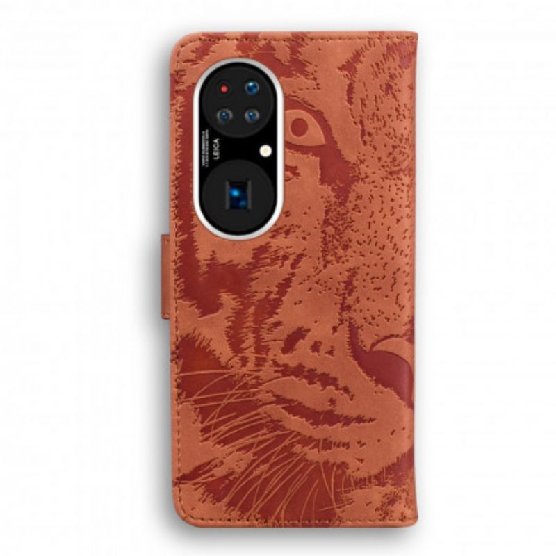 Lærdeksel Folio Deksel Huawei P50 Pro Mobildeksel Tiger Face Print