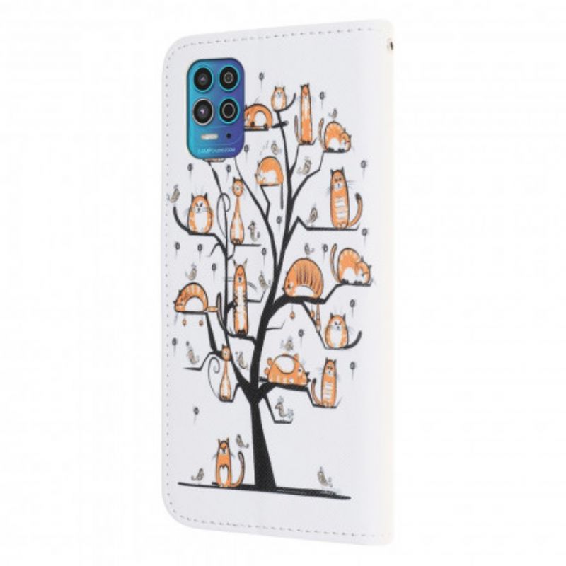 Folio Deksel Moto G100 Funky Cats Strappy Beskyttelse Deksel