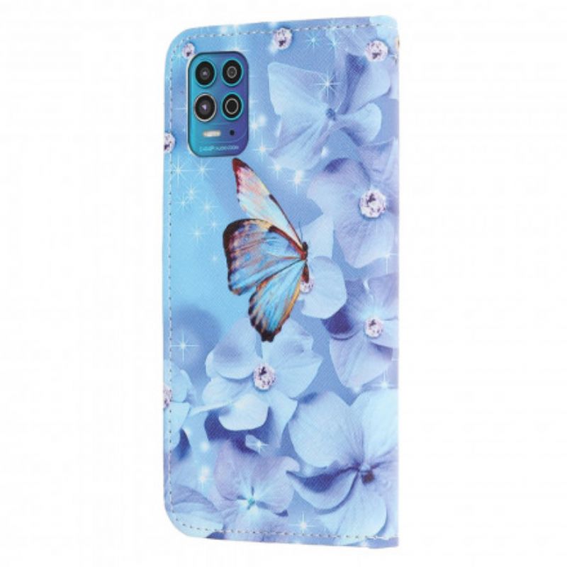 Lærdeksel Folio Deksel Moto G100 Mobildeksel Diamond Strappy Butterflies