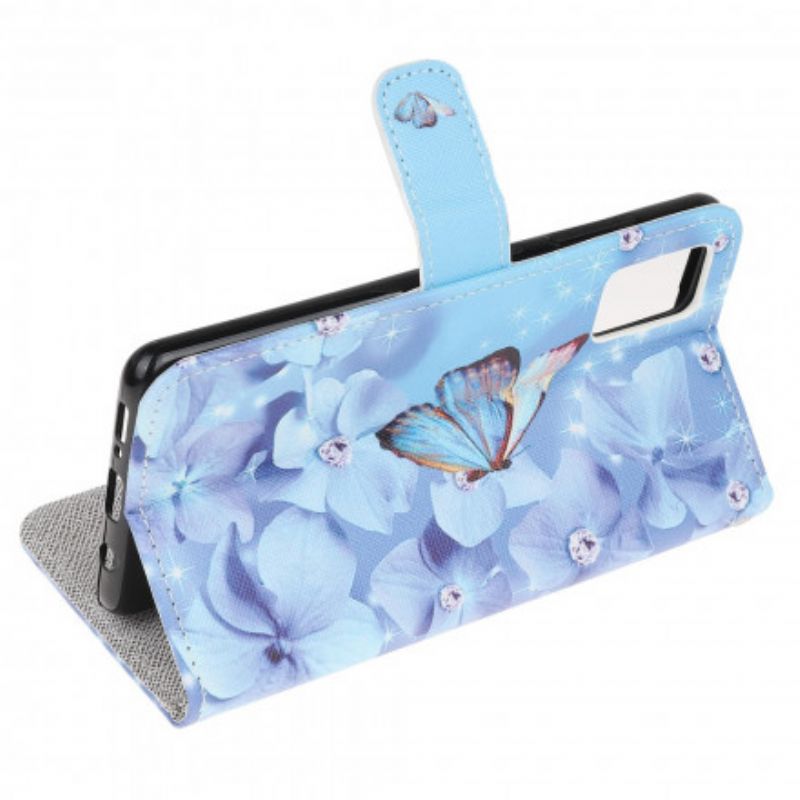 Lærdeksel Folio Deksel Moto G100 Mobildeksel Diamond Strappy Butterflies