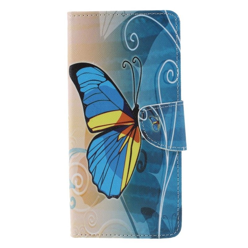 Folio Deksel Samsung Galaxy A9 Lyseblå Sommerfugler Og Blomster