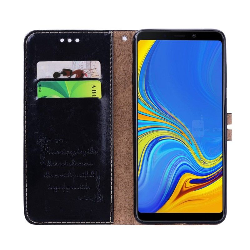 Folio Deksel Samsung Galaxy A9 Svart Vintage Skinneffekt Beskyttelse