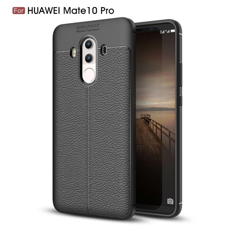 Deksel Huawei Mate 10 Pro Svart Dobbeltlinjet Litchi-Læreffekt Beskyttelse