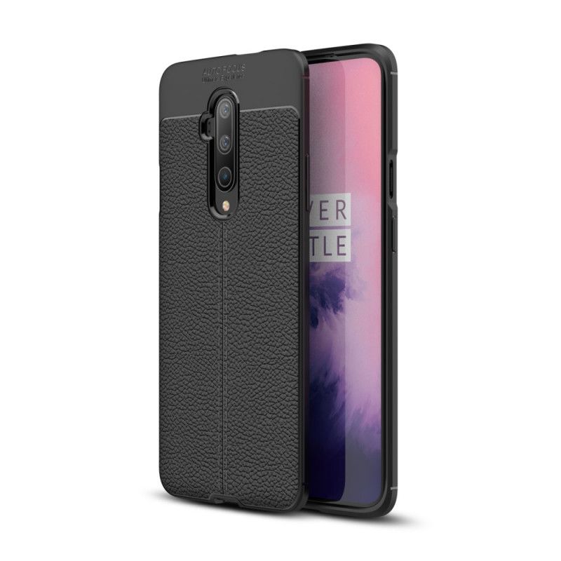 Deksel OnePlus 7T Pro Svart Dobbeltlinjet Litchi-Læreffekt