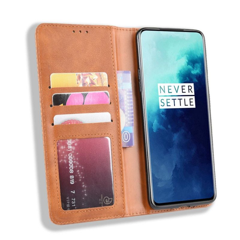 Folio Deksel OnePlus 7T Pro Svart Stilisert Vintage-Skinneffekt