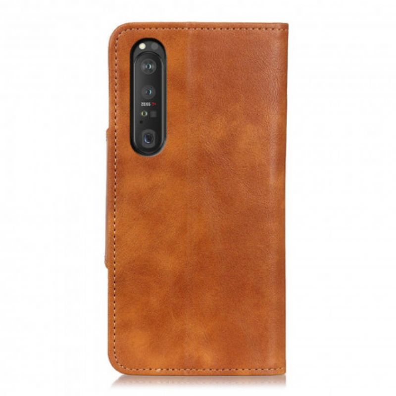 Folio Deksel Sony Xperia 1 Iii Vintage-faux Skinnknapp Beskyttelse Deksel