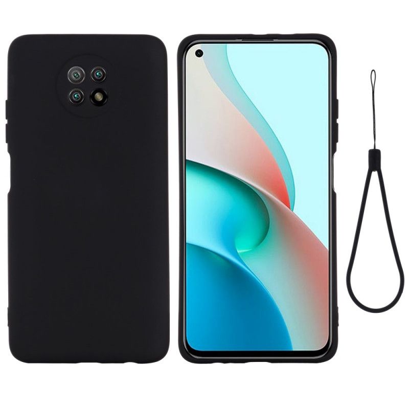 Deksel Xiaomi Redmi Note 9 5G / Note 9T 5G Svart Flytende Silikon Og Stropp