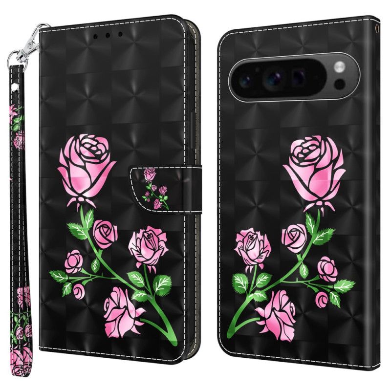 Folio Deksel Google Pixel 9 Strappy Med Blomstertrykk