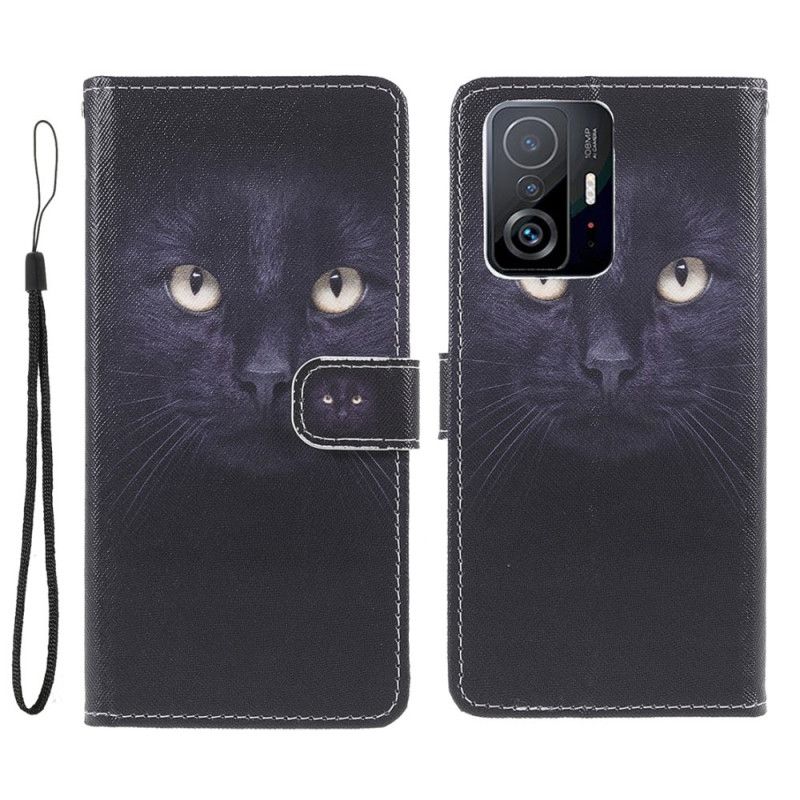 Folio Deksel Xiaomi Mi 11t / 11t Pro Black Strappy Cat Eyes