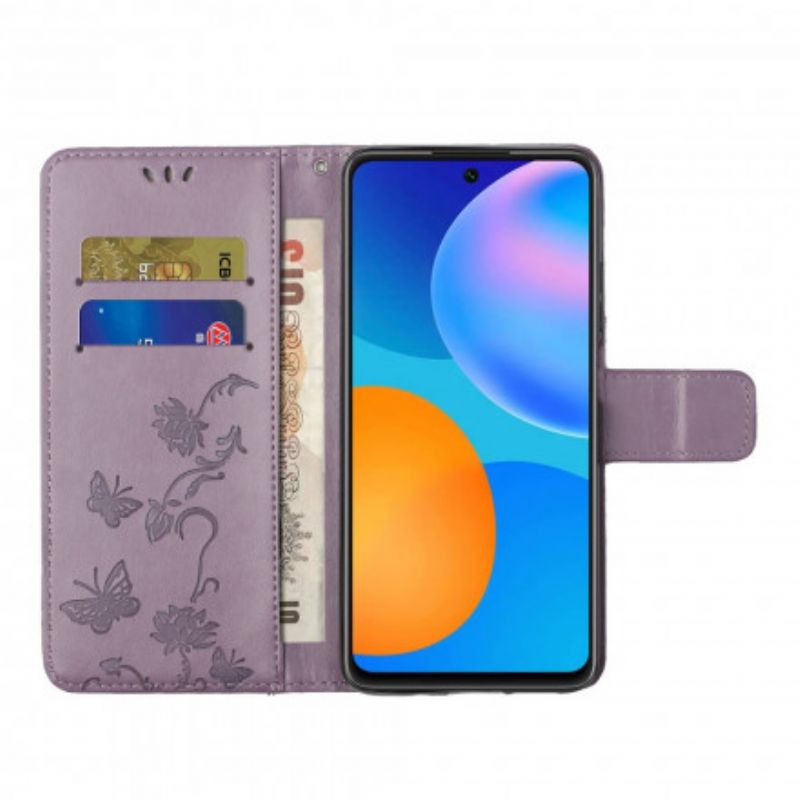 Folio Deksel Xiaomi Mi 11t / 11t Pro Sommerfugler Og Blomster Strappy