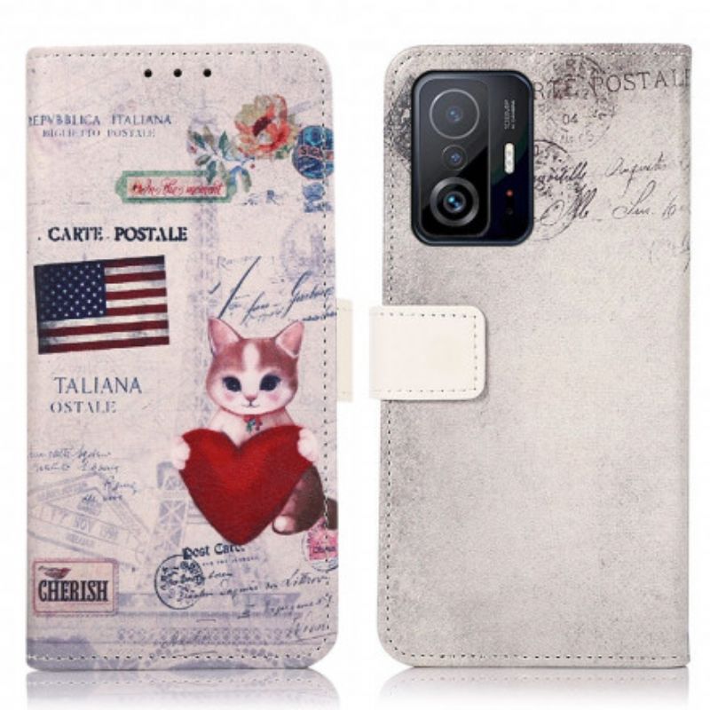 Folio Deksel Xiaomi Mi 11t / 11t Pro Traveler Cat Beskyttelse Deksel