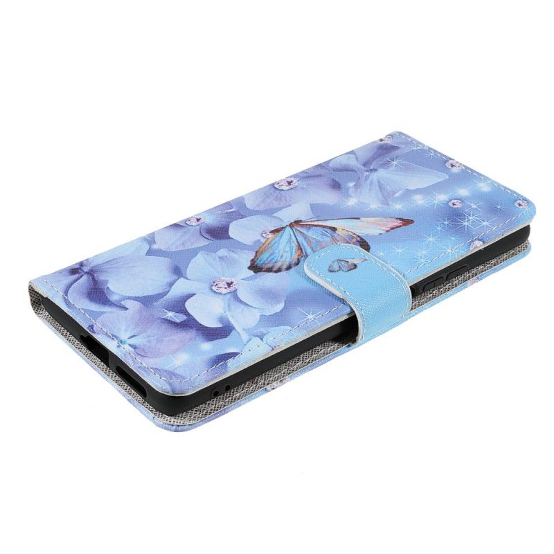 Lærdeksel Folio Deksel Xiaomi Mi 11t / 11t Pro Mobildeksel Diamond Strappy Butterflies