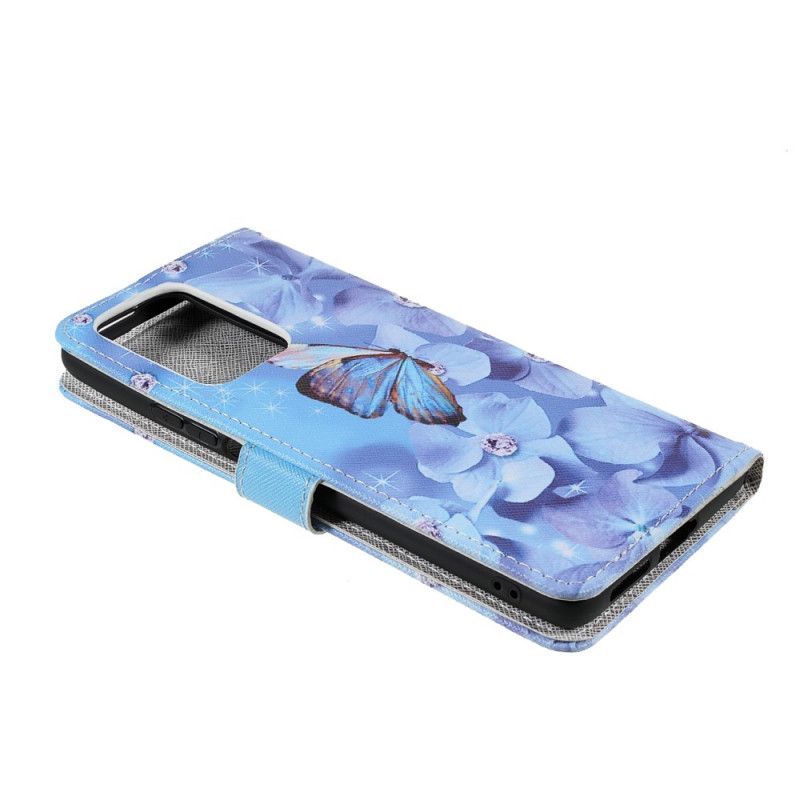 Lærdeksel Folio Deksel Xiaomi Mi 11t / 11t Pro Mobildeksel Diamond Strappy Butterflies