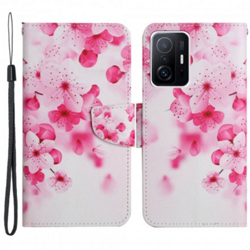 Lærdeksel Folio Deksel Xiaomi Mi 11t / 11t Pro Mobildeksel Rosa Blomster