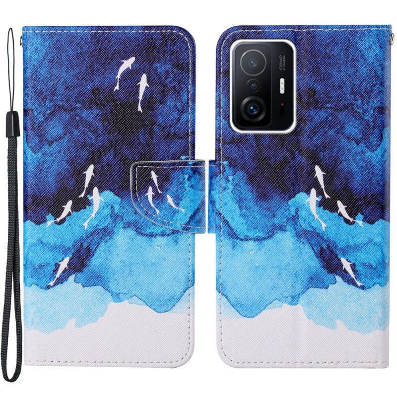 Lærdeksel Folio Deksel Xiaomi Mi 11t / 11t Pro Sea With Lanyard