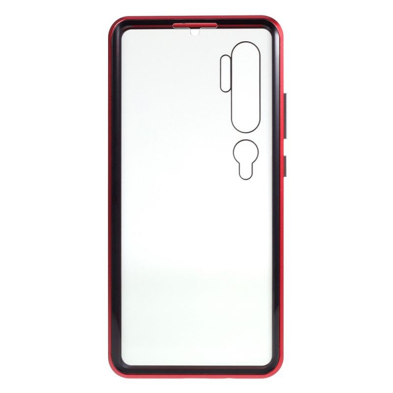 Deksel Xiaomi Mi Note 10 / 10 Pro Rød Metallkanter Og Herdet Glass