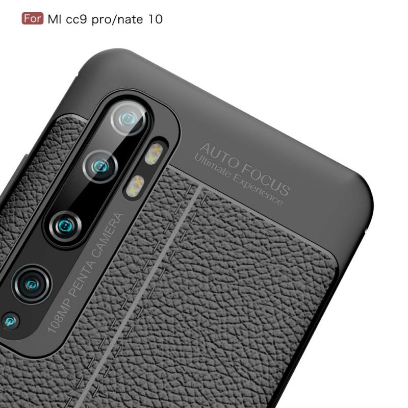 Deksel Xiaomi Mi Note 10 / 10 Pro Svart Dobbeltlinjet Litchi-Læreffekt