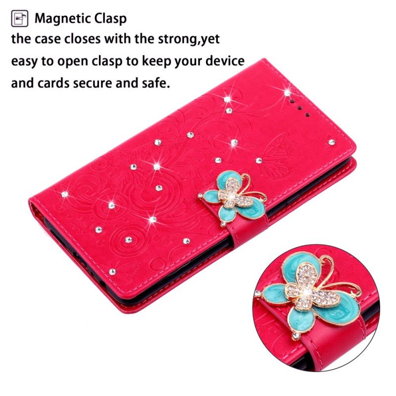 Folio Deksel for Xiaomi Mi Note 10 / 10 Pro Magenta Sommerfugl Sjarm